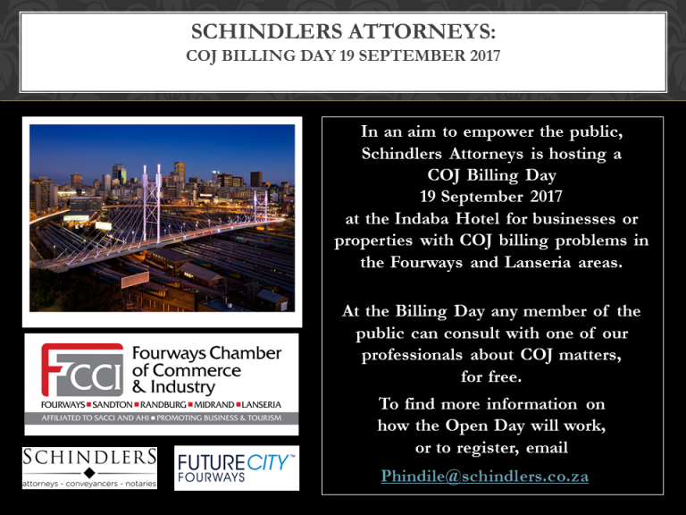 Schindlers Attorneys: COJ Billing Day 19th September 2017