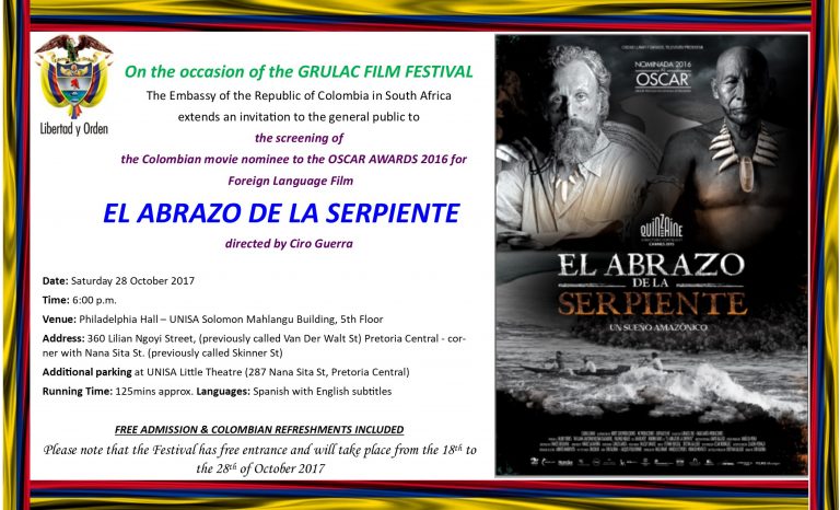 Invitation from the Embassy of Colombia to the GRULAC FILM FESTIVAL